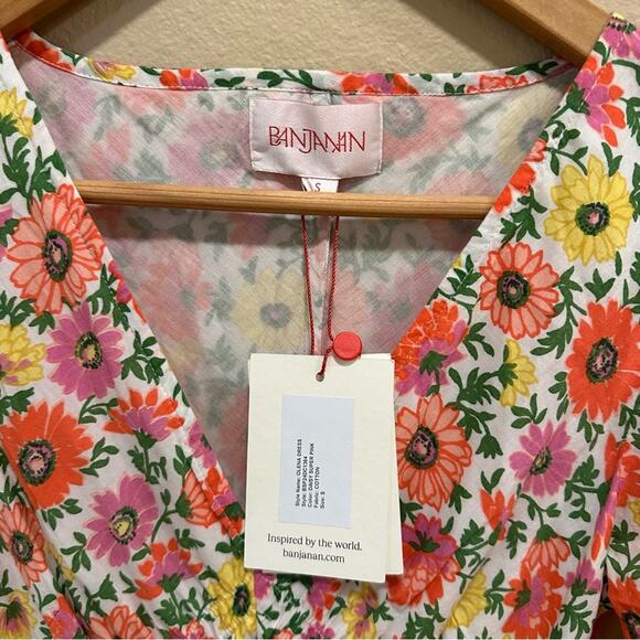 NWT Banjanan Pink Red Floral V Neck Maxi Dress Small - Picture 13 of 13